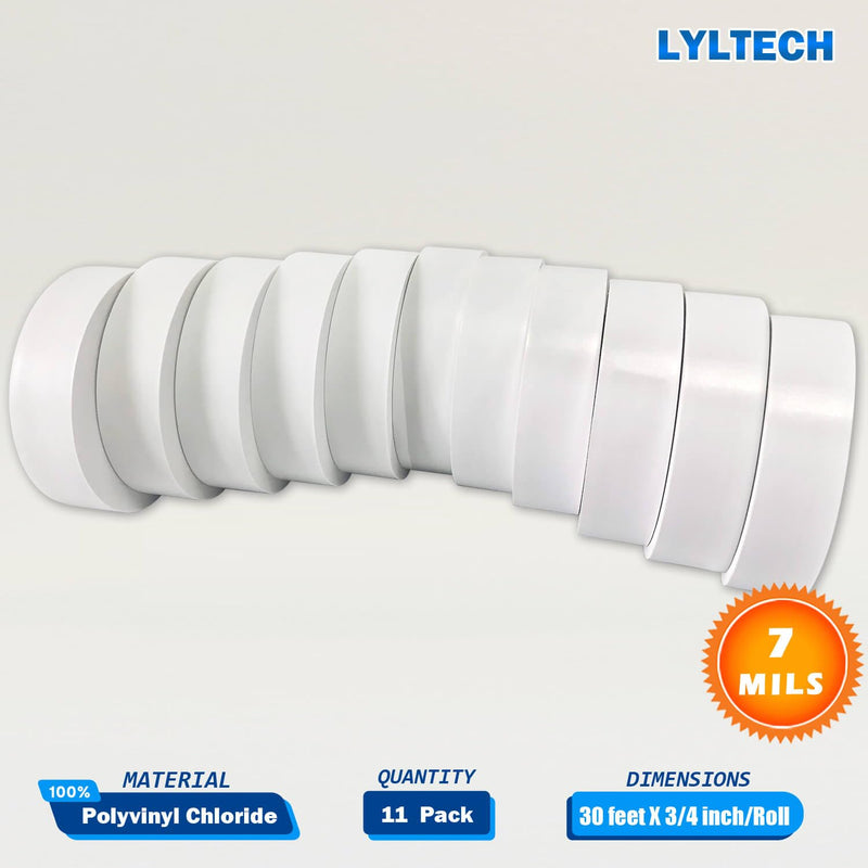 LYLTECH White Electrical Tape 8Rolls, 7mils x 3/4 in x 30 ft, Flame Retardant,Waterproof,Strong Adhesive, Durable, Easy-Wrap,High Temp Electrical Tape Electric Super Vinyl 8 White