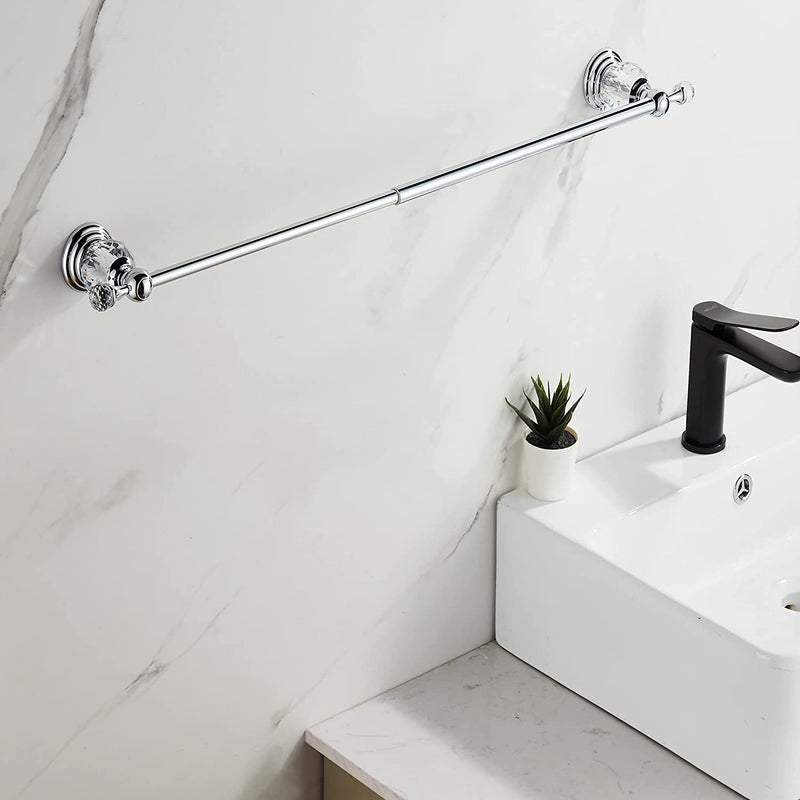 BATHSIR Crystal Towel Bar 24 Inch, Chrome Bathroom Towel Rack, Hand Towel Holder Wall Mounted Silver