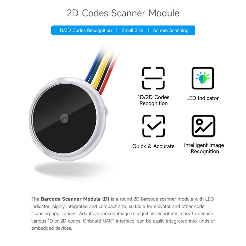 [Australia - AusPower] - Waveshare Round 2D Codes Scanner Module, Barcode/QR Code Reader, with LED Indicator, Small Size, Easy to Integrate 
