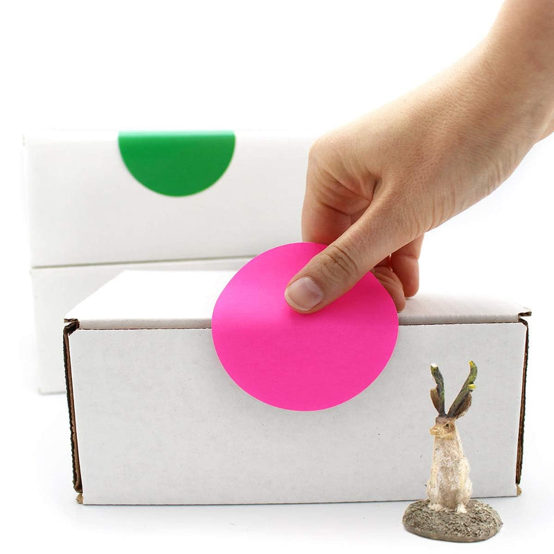 ChromaLabel 3 Inch Circle Sticker Labels, High Visibility Round Sticker Labels, Removable Sticky Dots - 500 Colored Dot Stickers per Roll, Fluorescent Pink Label Stickers - Case of 5 3" Pack of 5
