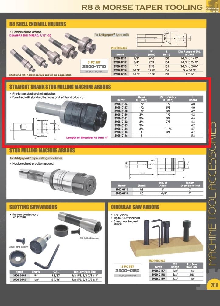 [Australia - AusPower] - HHIP 3900-0162 Straight Shank Stub Mill Arbor, 7/8" Arbor, 3/4" Shank 7/8" Dia, 3/4" Shank 