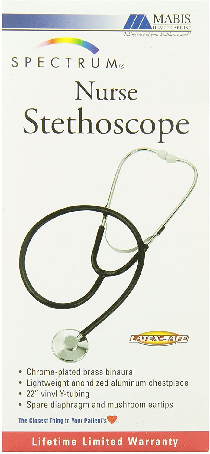 MABIS Spectrum Series Lightweight Nurse Stethoscope, Black, 30 Inch Pack of 1