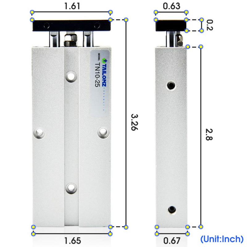 [Australia - AusPower] - TAILONZ PNEUMATIC 10mm Bore 25mm Stroke Double-Rod Double-Acting Aluminum Pneumatic Air Cylinder TN10-25 Bore:10mm Stroke:25MM 