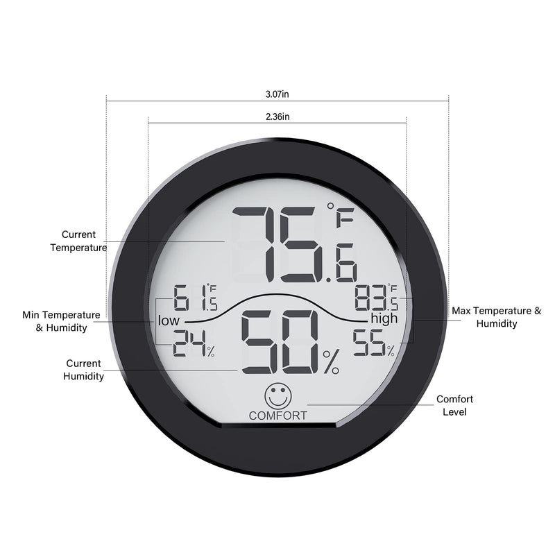[Australia - AusPower] - SECRUI Indoor Digital Hygrometer 3 Pack Room Thermometer and Humidity Gauge LCD with Max and Min Records (Black) Black TH1 x3 