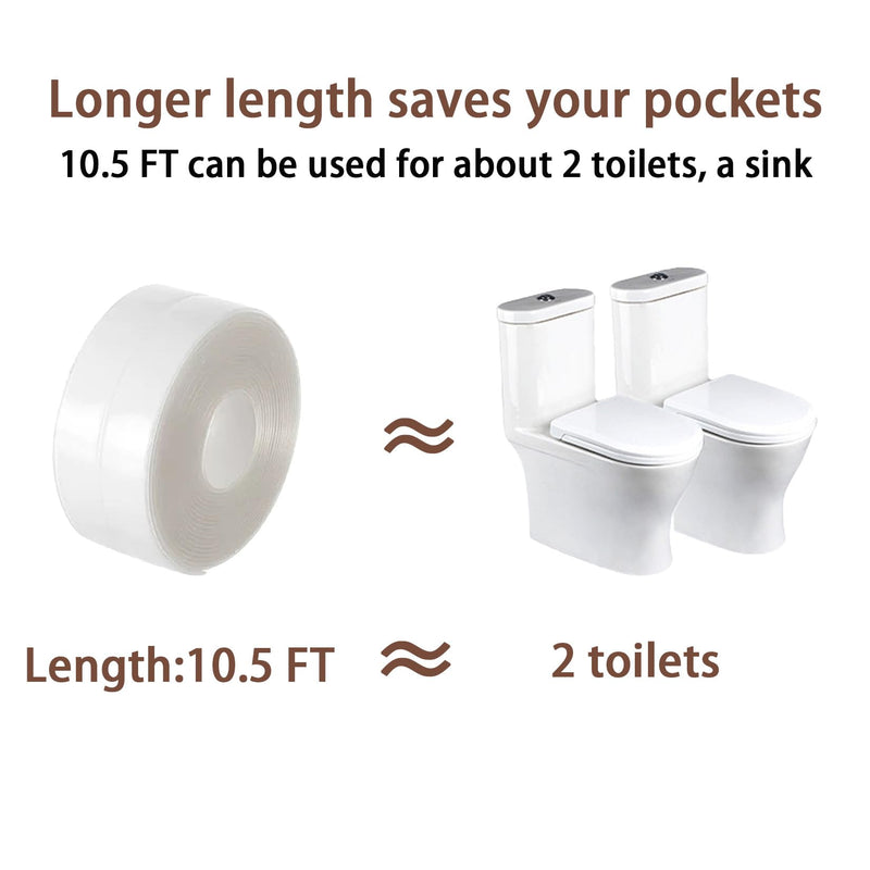 Traditional Caulking Replacement - Caulk Tape Waterproof Self Adhesive for Toilet, Bathroom, Bathtub & Floor Wall Edge Protection 2 Clear