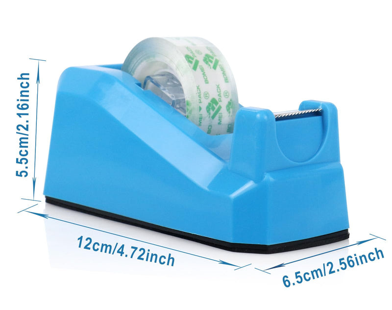 BOMEI PACK Transparent Tape Dispensers Desk, 1 Pack Blue with 12Rolls Transparent Tape, 1 Inch Core, for Gift Wrapping, School, Office and Home