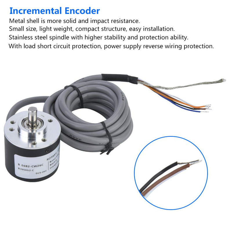 [Australia - AusPower] - 1000P/R Rotary Encoder, Incremental Rotary Encoder, DC 5-26 V Universal Rotary Encoder, A, B, Z, 3-Phase Output, with 2 m Cable 6 mm D-Wave, for Intelligent Control Path Measurement 