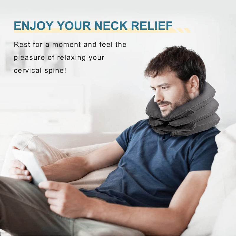 [Australia - AusPower] - Neck Stretcher, Cervical Traction Device, Neck Traction Device, Adjustable Inflatable Neck Braces for Neck Pain and Support, Neck Stretcher Cervical Traction, Neck Decompression Home Use (Gray) Grey 