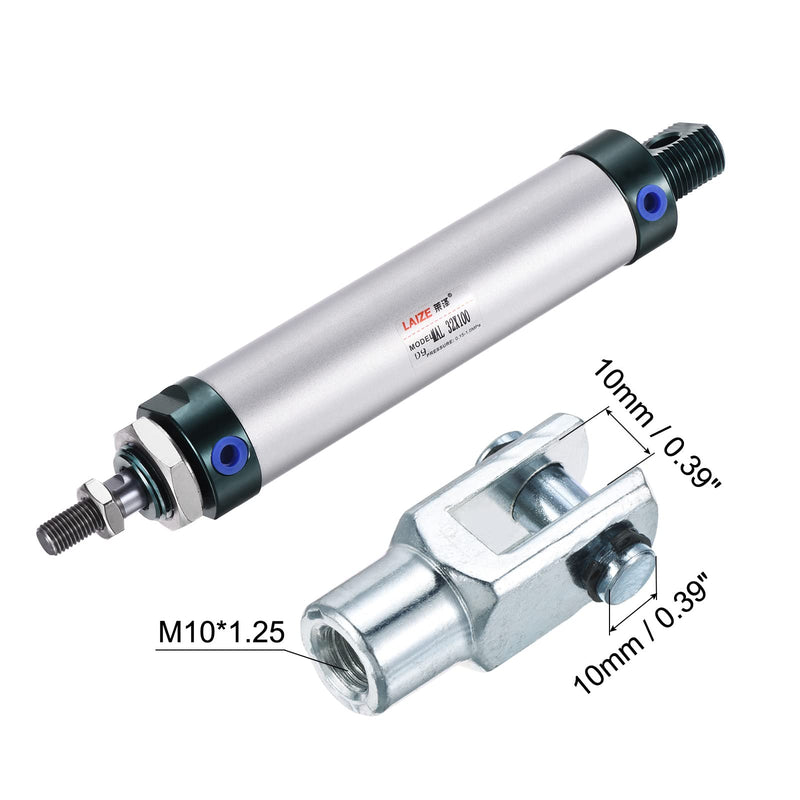 MECCANIXITY Pneumatic Air Cylinder Double Action MAL32X100 32mm Bore 100mm Stroke with Y Connector and 4Pcs Quick Fitting Set 32X100 mm