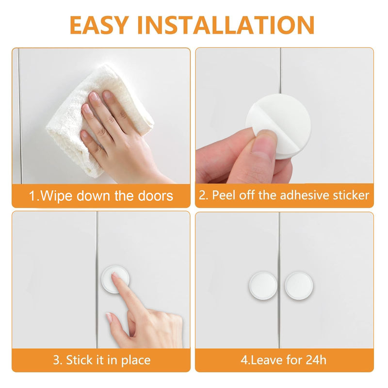 MOROBOR Adhesive Cabinet Knobs, 24pcs Self-Stick Instant Kitchen Drawer Pulls Stainless Steel Knobs for Windows Wardrobes Cabinets Drawers (White) White