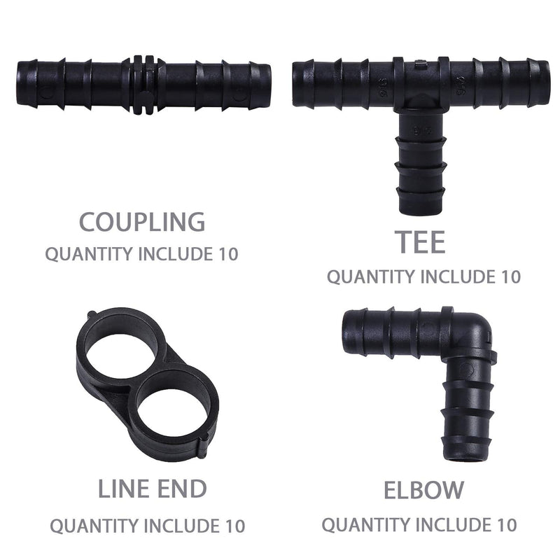 [Australia - AusPower] - URATOT 40 Pieces Drip Irrigation Fittings Kit 1/2" Tubing Set, 10 Tees, 10 Couplings, 10 Elbows and 10 End Cap Plugs Drip Irrigation Barbed Connectors for Drip Sprinkler Systems 