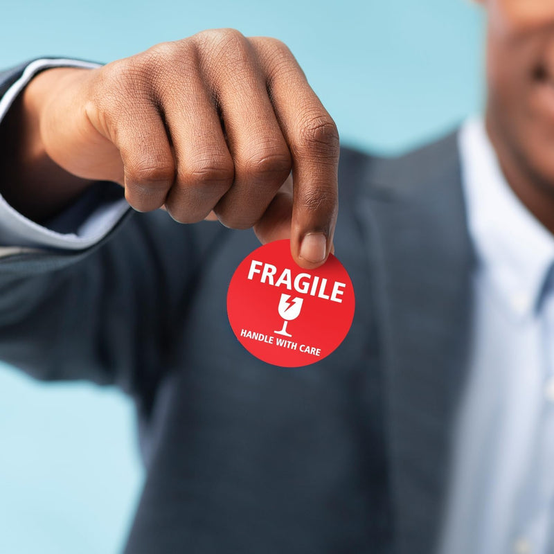 StickerJet Fragile Stickers Roll – (500pcs, 3x3) High-Visibility Handle with Care Labels, Strong Adhesive Paper Decals for Shipping, Packaging, and Protection – Made in USA 3x3 Inch 500 Stickers - Roll