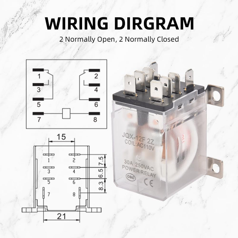 [Australia - AusPower] - JQX-12F-2Z AC 110V Coil 30A 2NO 2NC DPDT 8 Pin General Purpose High Power Relay… 