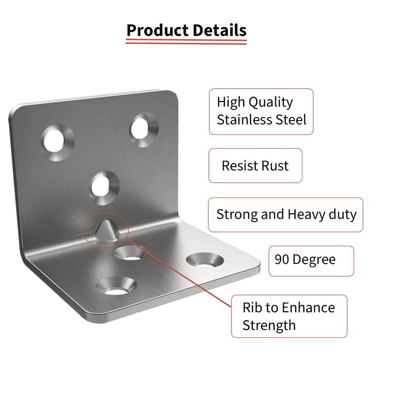 [Australia - AusPower] - Stainless Steel Corner Bracket,Joint Right Angle Bracket,L Shape Heavy Duty Metal Corner Brace Shelf Supporter for Wood Aufuga (20, 1.5x1.2x1.2") 1.5x1.2x1.2" 20 