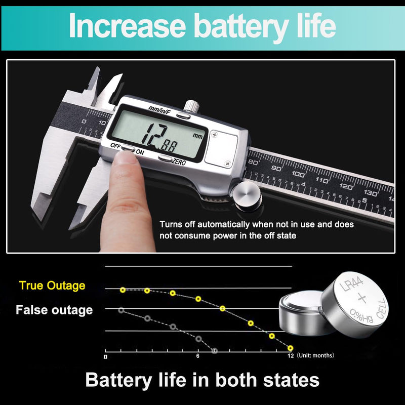 [Australia - AusPower] - Kynup Digital Caliper, 150mm Electronic Calipers Measuring Tool, Precision Digital Tool Vernier Micrometer Measuring Tools with Mm/Inch/Fraction Conversion Black 