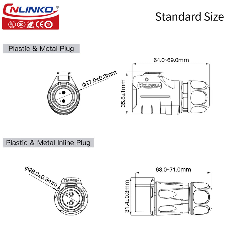 [Australia - AusPower] - CNLINKO LP-20 4 PIN Waterproof Connector, IP68 Circular Connector, Quick Plugging Aviation Connector, PBT Plastic Shell Solder Connector, Marine Industry Connector Male Plug Inline Plug-in (4 PIN) 4-Pin 