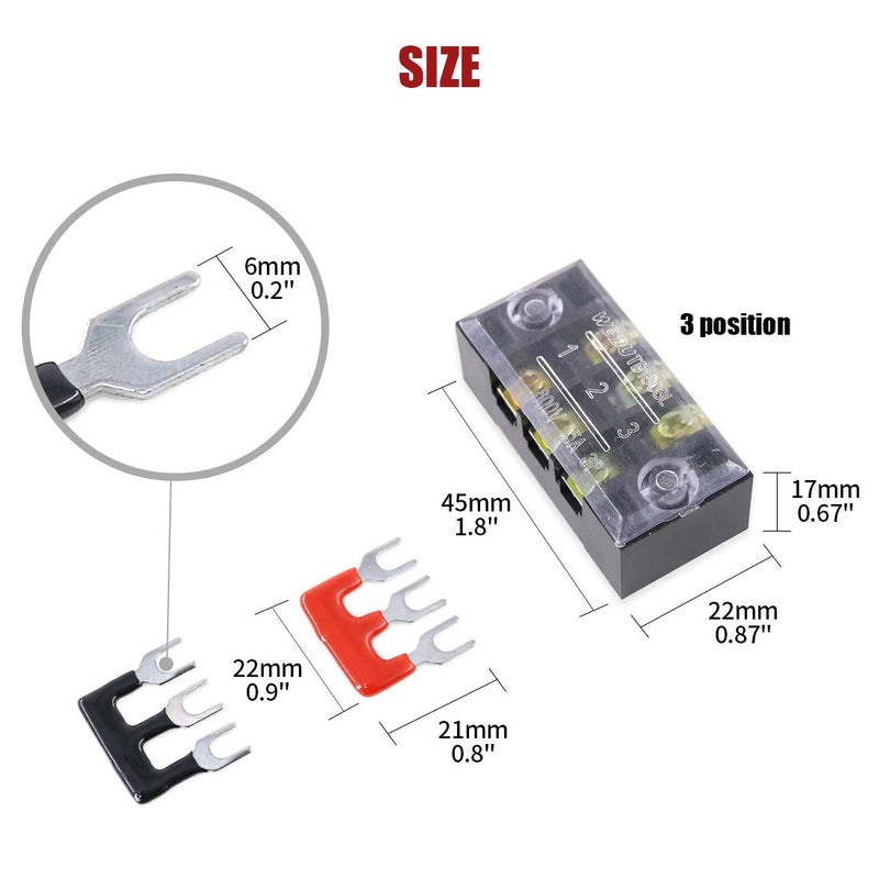 Hilitchi 12pcs 600V 15A 3 Position Double Row Screw Terminal Strip and 400V 10A 12 Postions Red/Black Pre Insulated Terminal Barrier Strip 15A 3P