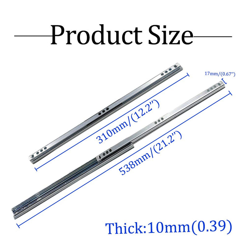 [Australia - AusPower] - Yoohey Metal 12 inch Drawer Slides, Ball Bearing Two Way Slide Track Rail 0.7 inch Wide 1 Pair 12" - 1Pair 