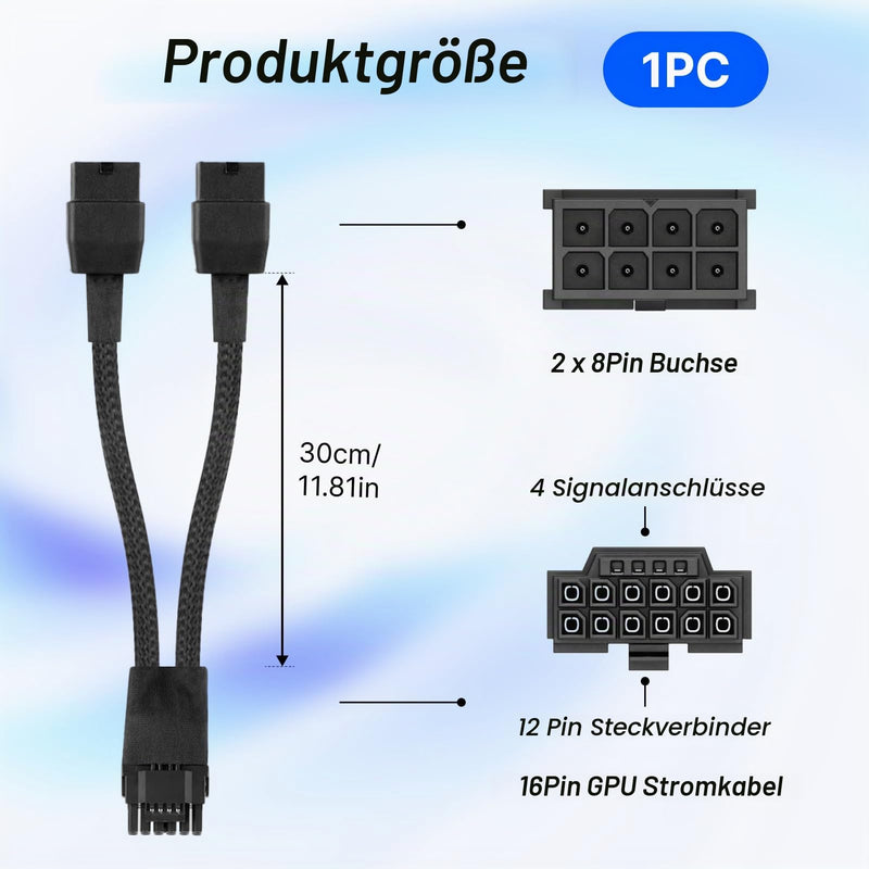 30 cm PCI-e 5.0 12VHPWR(12V-2x6) Adapter Cable, 16(12+4) Pin GPU Extension Cable, PCIe 5.0 2x8 Pin Female to 12VHPWR Male, GPU Cable for GeForce RTX 3090ti/4070ti/4070/4080/4090/5 070, , PCIE Cable