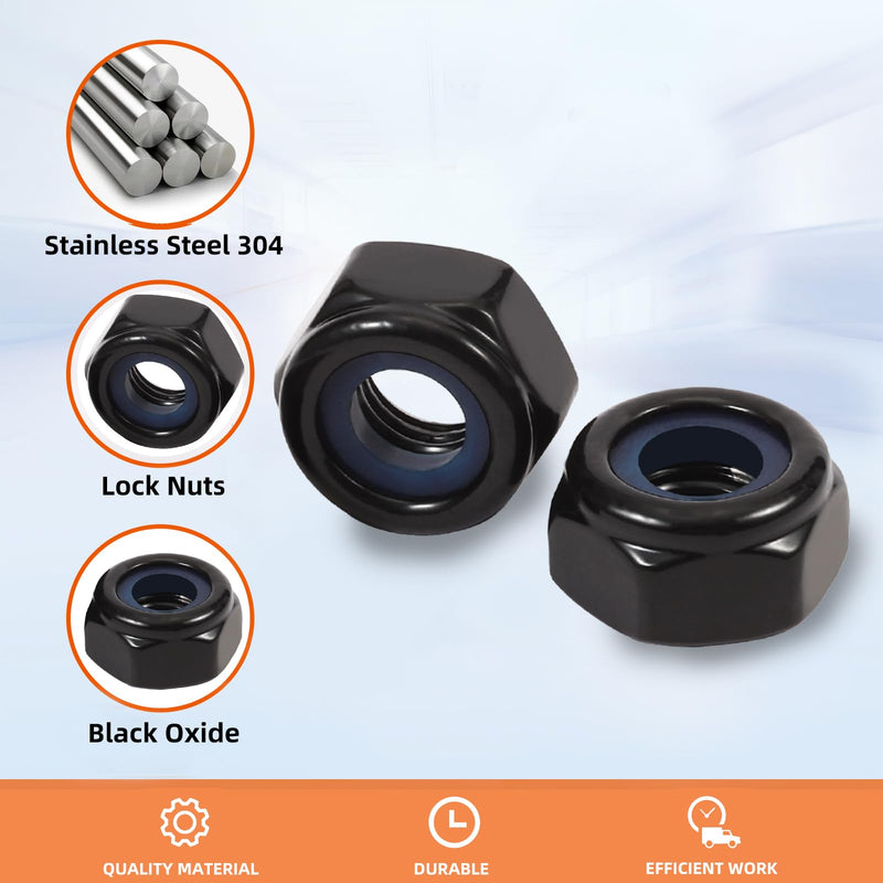 [Australia - AusPower] - 1/4-20 Nylon Insert Hex Lock Nuts Locknuts, 304 Stainless Steel 18-8, Black Oxide, 25 PCS 1/4-20 