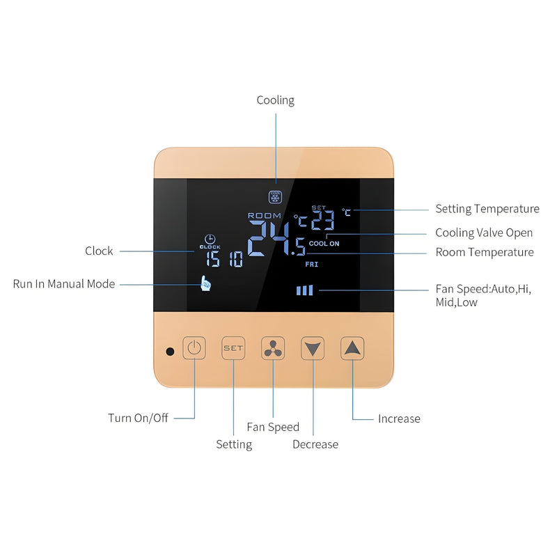 [Australia - AusPower] - AC90-240V Fan Coil Thermostat Intelligent Digital Central Air‑Conditioner Thermostat Temperature Controller Fan Coil Unit LCD Display(WiFi Type) WIFI Type 