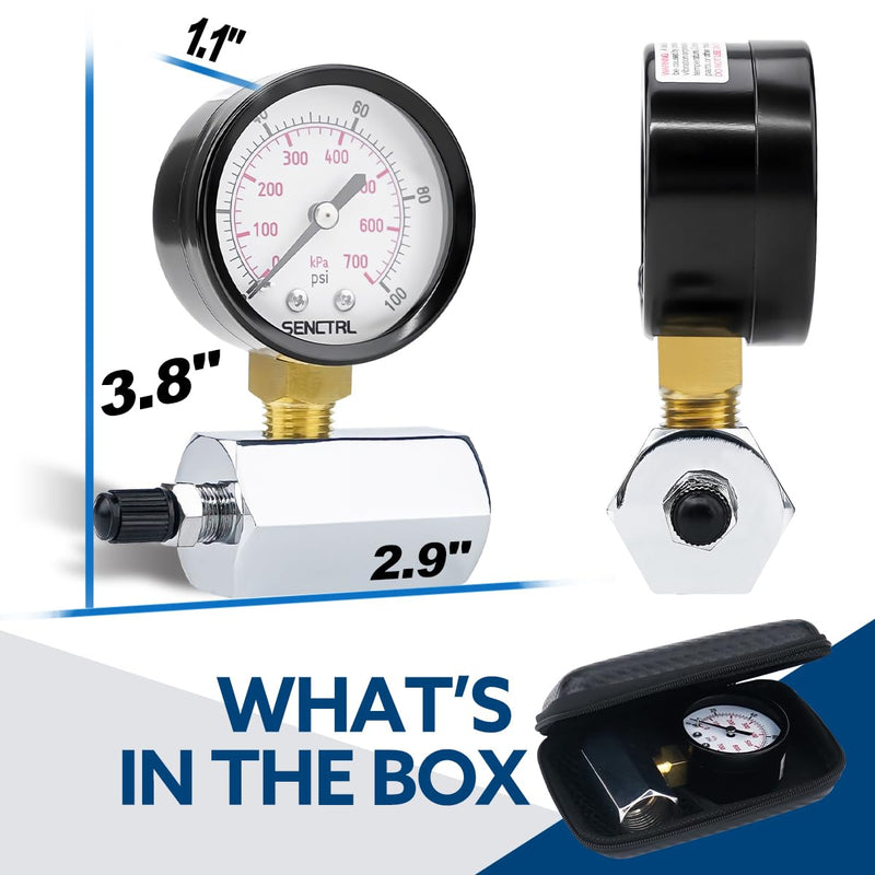 [Australia - AusPower] - 0-100 Psi Gas Pressure Test Gauge, 2" Dial Size, 3/4" FNPT Connection, Brass Valve, Chrome Plated Steel Body Assembly 0-100 psi 