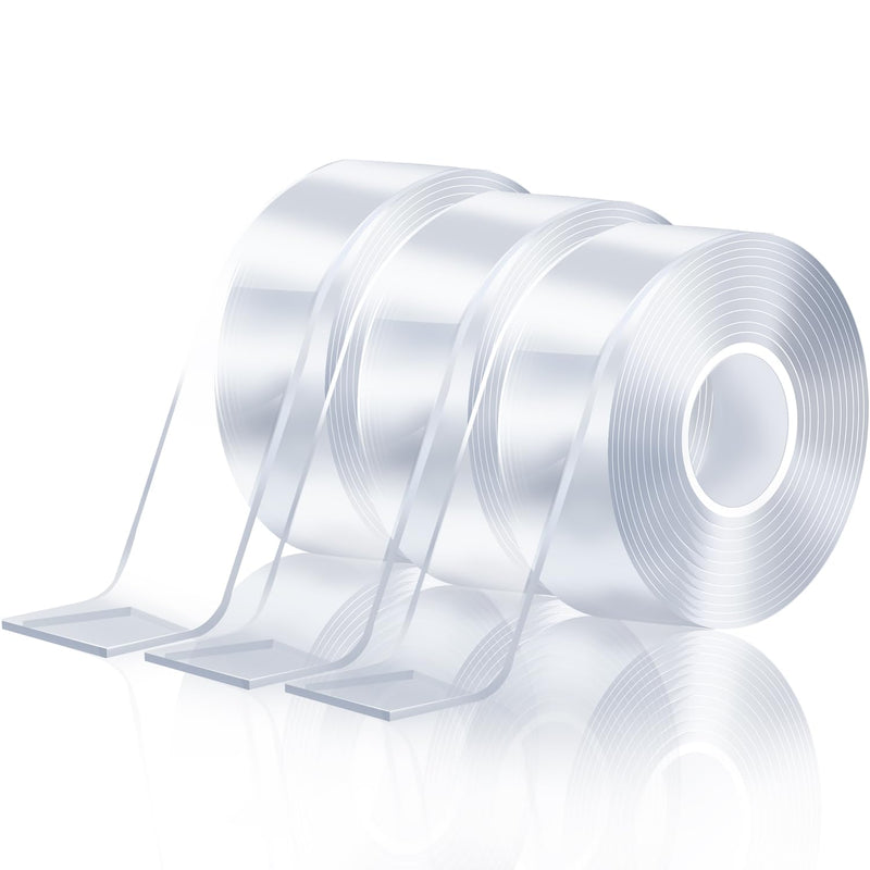 Clear Heavy Duty Double Sided Tape for Walls(Total 30FT),3 Rolls Strong Mounting Tape,Removable Two Sided Nano Tape for Picture Hanging Multifunctional DIY Adhesive Tape (1.2inch) 1.2inch