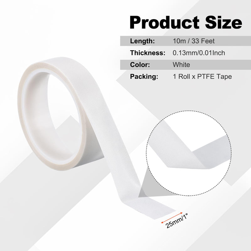PATIKIL Heat Resistant Tape, 1 Inch x 33 Feet High Temperature Tape PTFE Adhesive High Heat Tape Waterproof for Vacuum Sealer Machine Insulation Protection, White, 0.13mm Thick