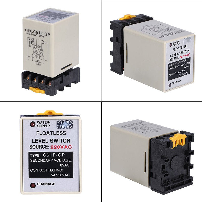 [Australia - AusPower] - Liquid Water Level Sensor, Floatless Level Switch, C61F-GP AC220V 50HZ/60HZ Liquid Level Controller with Base for Water Industry 