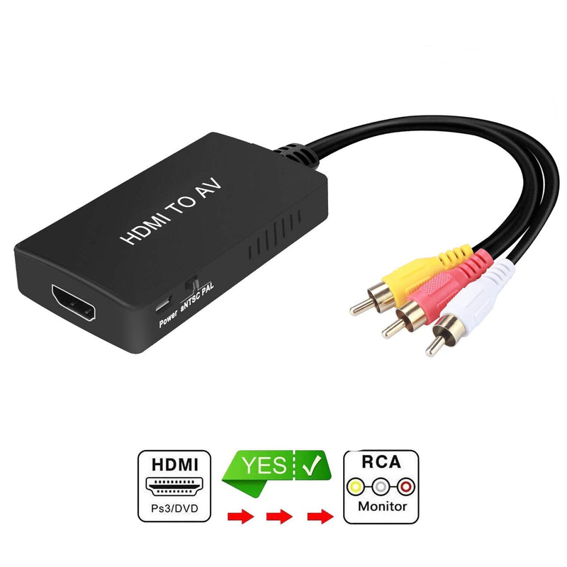 [Australia - AusPower] - HDMI to RCA Converter, HDMI to AV 3RCA CVBs Composite Video Audio Converter Adapter Supports PAL/NTSC for TV Stick, Roku, Android TV Box, DVD ect 
