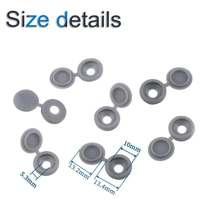 [Australia - AusPower] - Screw Covers, 100pcs Gray Plastic Screw Cap Hinged Fold Over Caps Rubber Dust Washer Flip Tops with Storage Box (Gray) Grey M5 