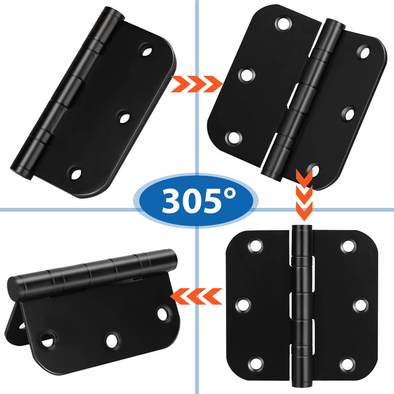 Stainless Steel Door Hinges, 3.5''X 3.5'' Ball Bearing Hinges, Commercial Grade Heavy Duty Hinges with 5/8 Inch Radius Corners, Door Interior Metal Hardwares, 3 Pack (Black) Black