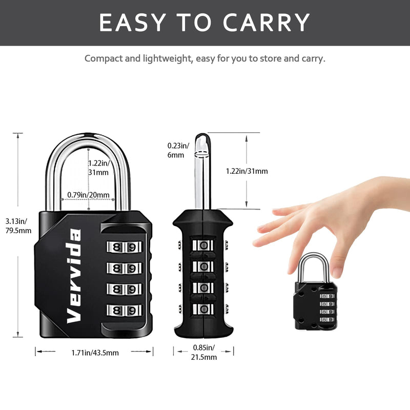 [Australia - AusPower] - Vervida® Combination Lock Resettable 2 Pack 4 Digit Outdoor Waterproof Combo Padlock for School Gym Locker, Sports Locker, Fence, Toolbox, Gate, Hasp Storage (Black) Black 
