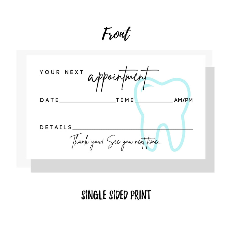 [Australia - AusPower] - Dental Appointment Reminder Cards | 50 pack | Teeth Whitening, Dental Office, Client Reminder, Patients, Pediatric Dentist, Orthodontics, Bulk 2x3.5” Minimalist Teal Tooth 