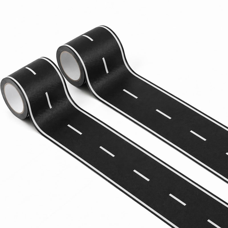 2 Pack 32.8 Feet Road Tape Roll, Black Toy Car Roadway Race Track Tape for Floors Tables Walls, Peel and Stick Racing Track Tape for Playrooms Classrooms Smooth Surface Decor