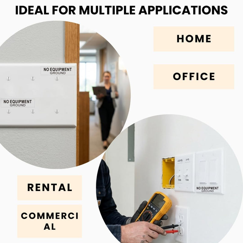 96Pcs NO Equipment Ground Protected Outlet Receptacle Stickers, Small 0.25 x 1.0 Inch Outlet Receptacle and Outlet Plates Stickers, Adhesive Decal Labels for Residential and Commercial Use