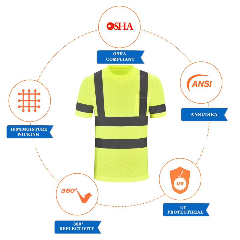 Hi-Vis Work Shirts - Men's High Visibility Safety T-Shirt for Construction X-Large 2pcs-yellow