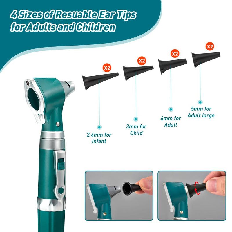 [Australia - AusPower] - Scian Otoscope - Ear Scope with Light, Ear Infection Detector and Pocket Ear Checker Kit with 3X Magnify Lens, Suitable for Kids, Adults, Doctors, Pets(Green) Green 