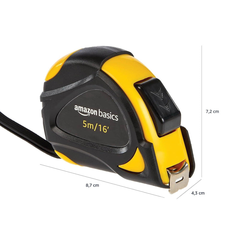 Amazon Basics Self Locking Tape Measure (5m) Scale MID Accuracy Black Yellow 5 m