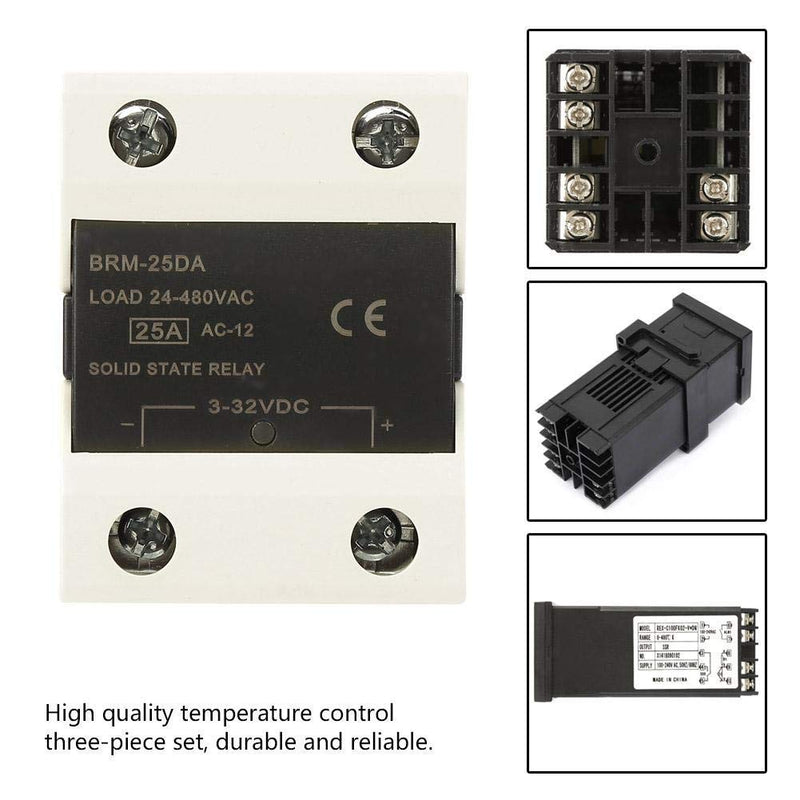 [Australia - AusPower] - REX-C100 PID Temperature Controller Kit with SSR and Thermocouple Digital Thermostat Controller 0‑400℃+ 25A SSR + 1m M6 K Type Thermocouple for Industrial Oven 