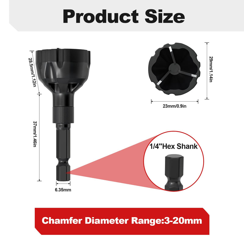 [Australia - AusPower] - Deburring External Chamfer Tool With Tungsten Carbide Blade, Bolt Thread Repair for 1/8" to 3/4" (3-20 mm), Burr Removal for Metal, Chamfer Bit With Hex Shank, 2 Pack 3mm-20mm Black 