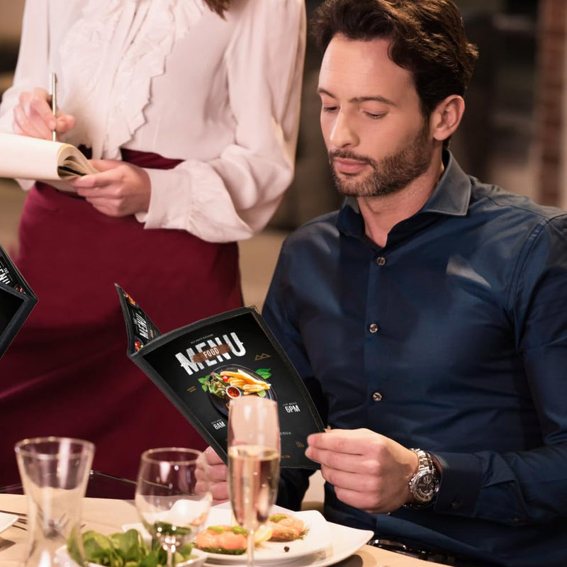 [Australia - AusPower] - Menu Covers 8.5 x 11 Inch Restaurant Menu-Holder - 2PCS 4 Page 8 View Transparent Menu Sleeve,Fits A4 Size Paper for Restaurant Menu Home Shool Office Daily (Black) 2 