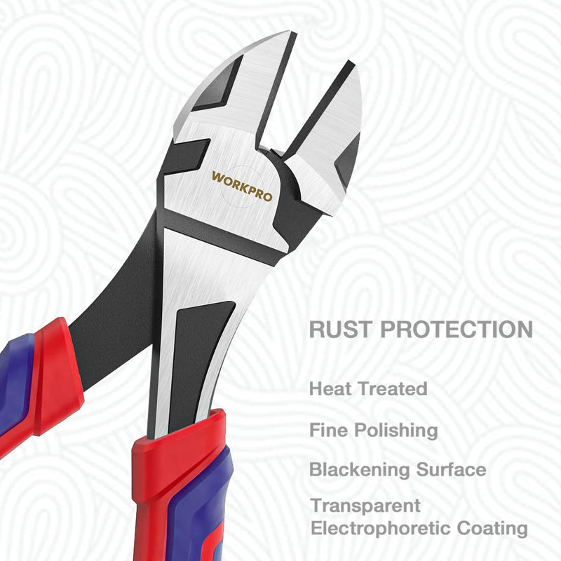 [Australia - AusPower] - WORKPRO 7-Inch Diagonal Pliers in CRV Steel for Cutting Wires, Bi-material Handle Comfort Grip 