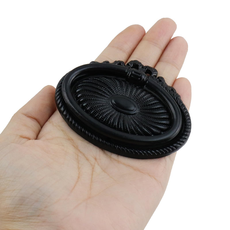 MY MIRONEY 8PCS Carved Cabinet Ring Pulls Black Ring Drawer Pulls Zinc Alloy Hardware Drop Ring Pulls Handles for Kitchen, Dresser, Closet, Cupboard Type L