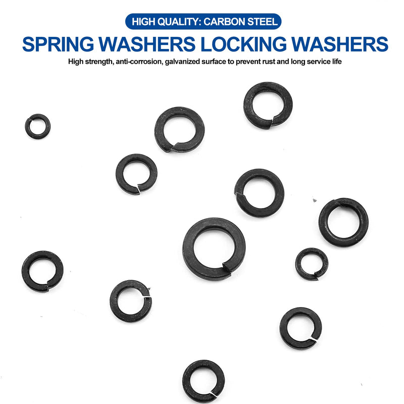 [Australia - AusPower] - NINDEJIN 300Pcs Spring Lock Washers Assortment Kit, M3 M4 M5 M6 M8 Black Zinc Plated Carbon Steel Split Lock Washer Set, Spring-loaded Circular Split Washers for Prevent Fasteners Loosening 