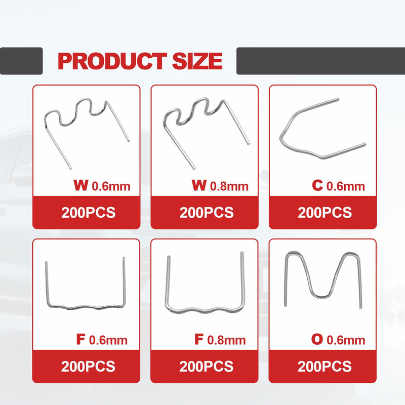 [Australia - AusPower] - 1200 Plastic Welder Staples - 6 Types Hot and Wave Staples for Car Bumper Repair, Architectural Modeling, and Plastic Craft Welding Supplies 