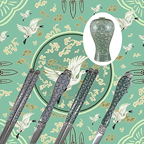 Chopsticks [Made in Korea][5 Sets] 430 Premium Stainless Steel Chopsticks, Mukbang Kitchen Utensil, Cutlery Silverware Stainless Tableware (Goryeo Celadon Blue) Goryeo Celadon Blue