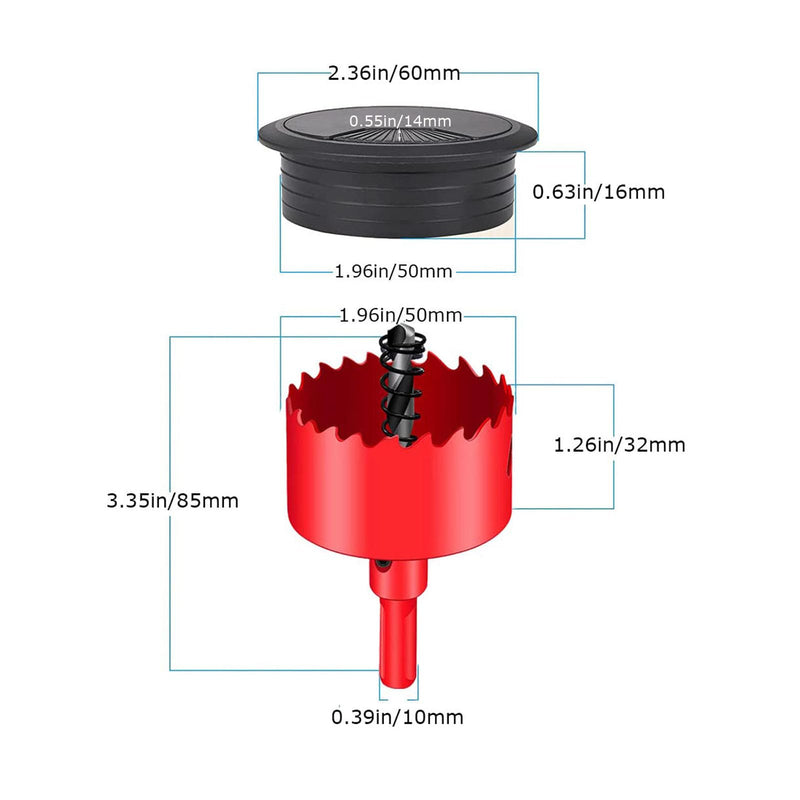 [Australia - AusPower] - 8PCS Desk Grommet, Desk Grommet 2Inch(50mm) Desk Cable Grommet Desk Cable Hole Covers with Hole Saw, Ideal Solution for Office and Home Table Cable (Black, 2Inch_50mm) 2Inch_50mm Black 8PCS 