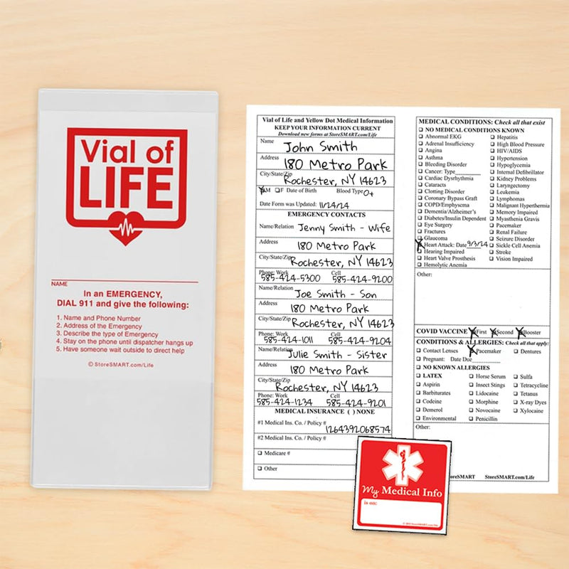 [Australia - AusPower] - StoreSMART - Vial of Life PRO Medical Info Pocket - Magnetic Back - 5-Pack - for Refrigerator, Locker, Filing cabinets - LP4X9SW-5 
