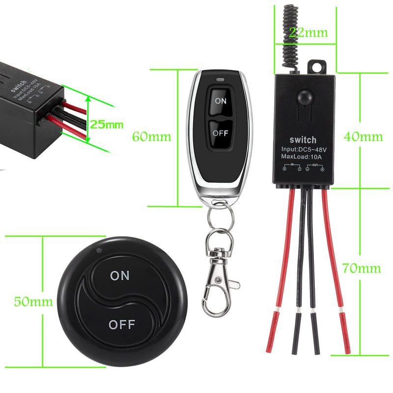12 V Radio Switch, Wireless Light Switch, DC 5 V/12 V/24 V/48/10 A Mini Relay, Wireless Light Switch, Remote Control, 328 ft Long Distance, for Ceiling Lights, Lamps 5V-48V/10A mini Relais-328FT
